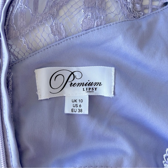 Lavender Laced Knee Length Puffed Sleeves Cocktail Dress - Picture 6 of 7